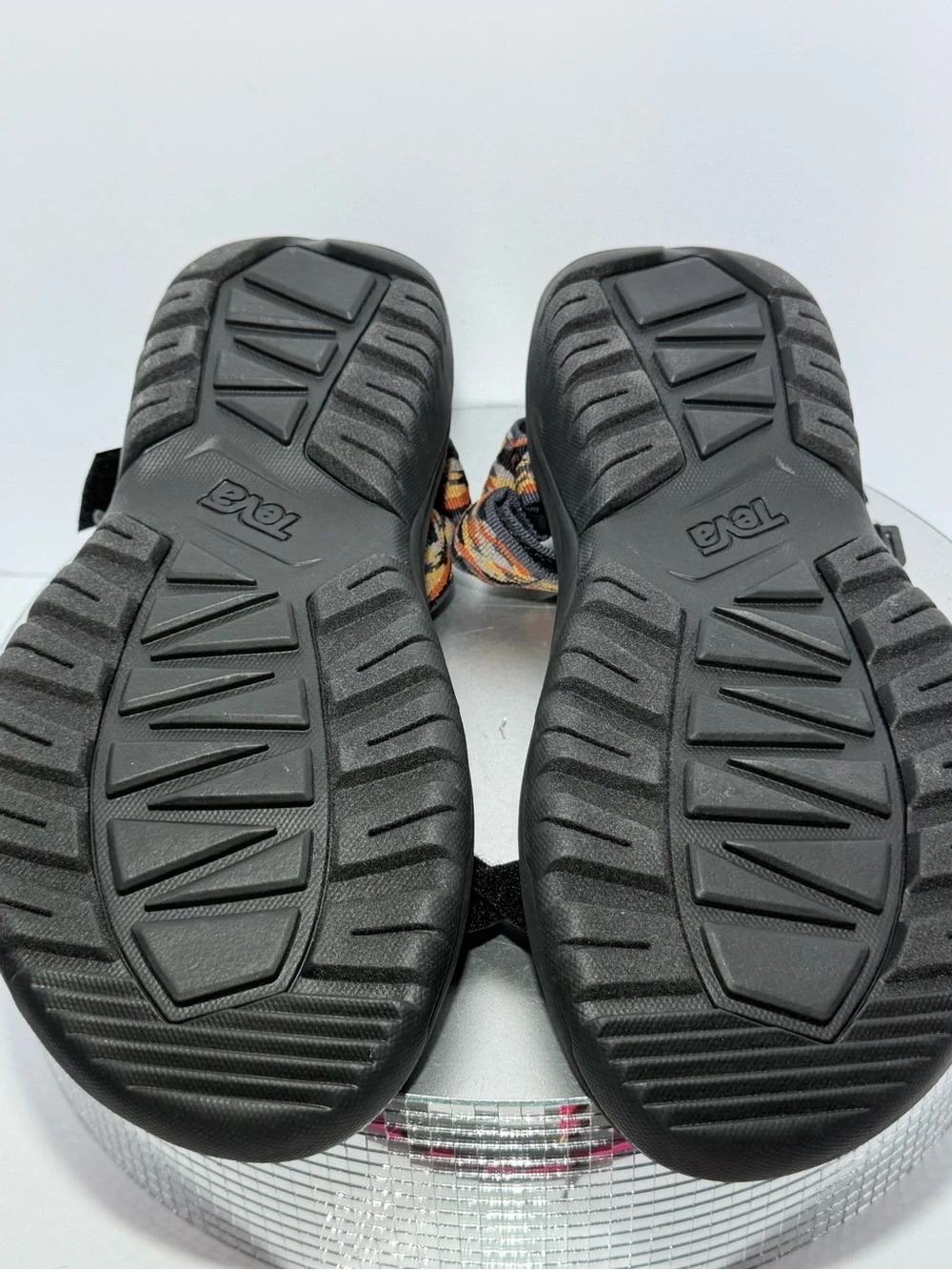 Teva Black Sandals with Orange and Yellow Accent Webbing size 9 new w /out tags